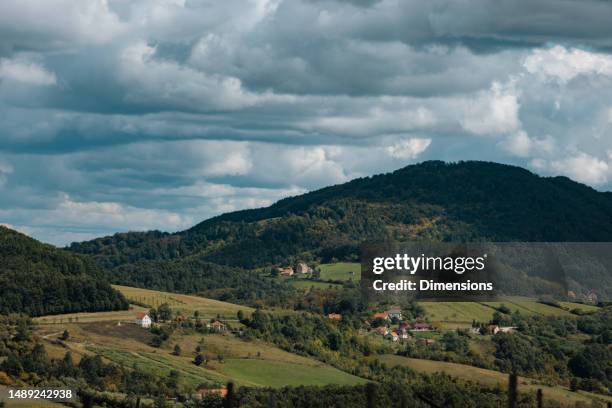 mountain landscape on beautiful day. - serbia village stock pictures, royalty-free photos & images