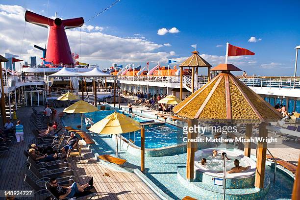 pool deck of carnival cruise line ship. - carnival cruise fotografías e imágenes de stock