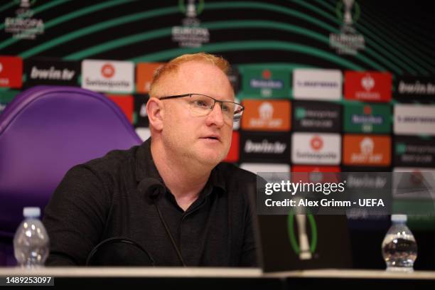 Heiko Vogel, Interim Head Coach of FC Basel, speaks to the media in the post match press conference after the UEFA Europa Conference League...