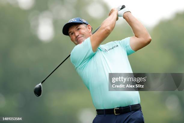 Padraig Harrington of Ireland hits a tee shot on the third hole during the first round of the Regions Tradition at Greystone Golf and Country Club on...