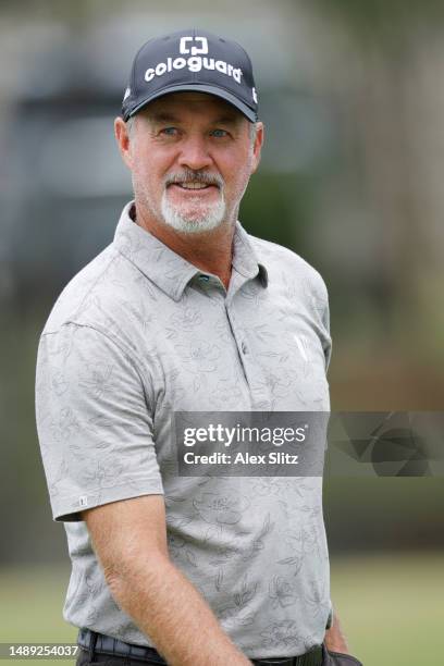 Jerry Kelly of the United States reacts while leaving the 18th green during the first round of the Regions Tradition at Greystone Golf and Country...
