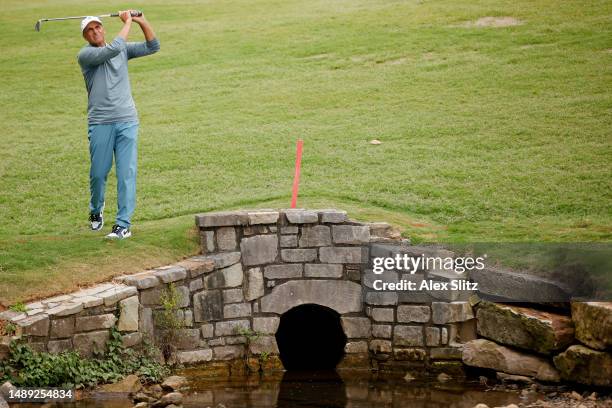 Rocco Mediate of the United States watches his shot from the rough on the third hole during the first round of the Regions Tradition at Greystone...