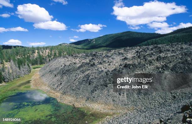 overhead of big obsidian flow landscape. - obsidian stock pictures, royalty-free photos & images