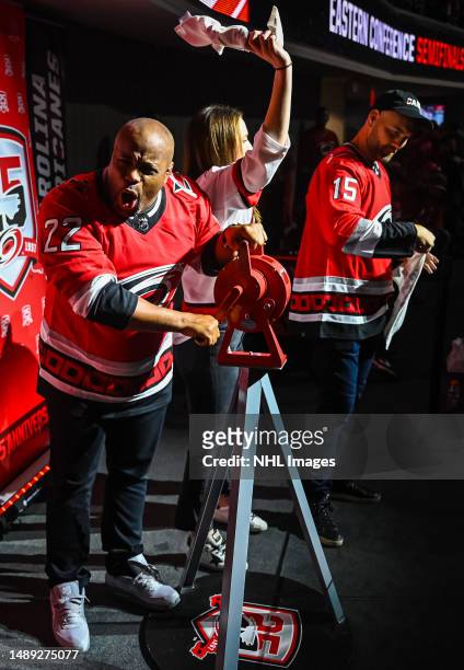 Former UFC champion Daniel Cormier sounds the siren to start the second period in Game Five of the Second Round of the 2023 Stanley Cup Playoffs...