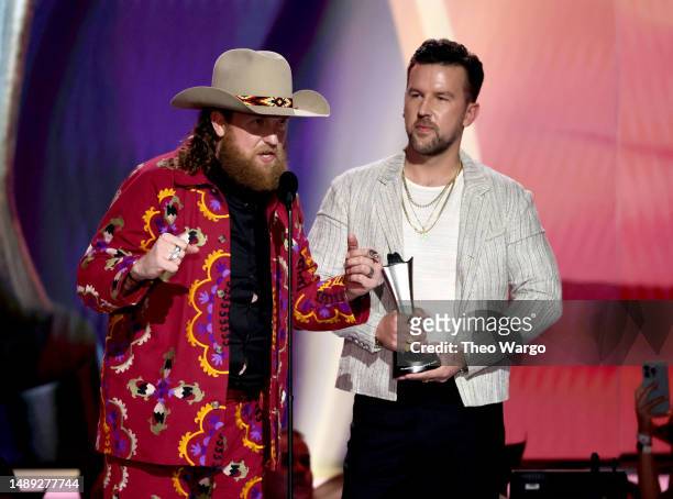 John Osborne and T.J. Osborne of Brothers Osborne accept the Duo of the Year award onstage during the 58th Academy Of Country Music Awards at The...
