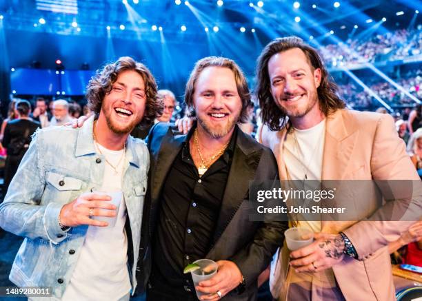 Bailey Zimmerman, Ernest and Tyler Hubbard attend the 58th Academy of Country Music Awards at The Ford Center at The Star on May 11, 2023 in Frisco,...