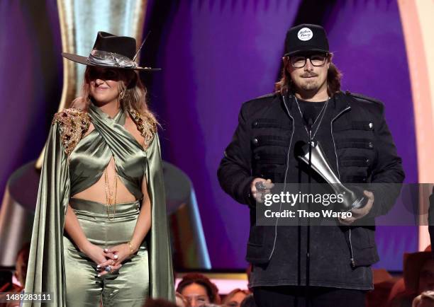 Lainey Wilson and Hardy accept the Music Event of the Year award for "Wait in the Truck" onstage during the 58th Academy Of Country Music Awards at...