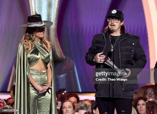 Lainey Wilson and Hardy accept the Music Event of the Year award for "Wait in the Truck" onstage during the 58th Academy Of Country Music Awards at...