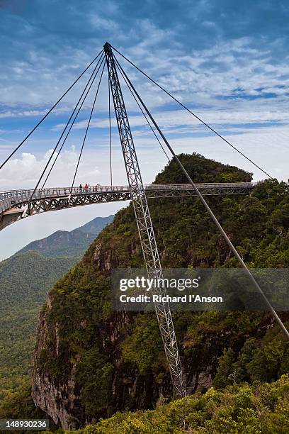 swing bridge walk at summit of langkawi cable car, pantai kok. - pantai kok stock pictures, royalty-free photos & images