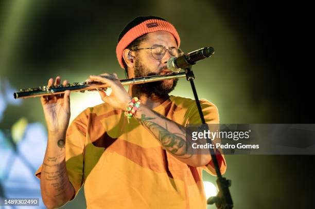 Emicida performs during his show "AmarElo" at Coliseu dos Recreios on May 11, 2023 in Lisbon, Portugal.