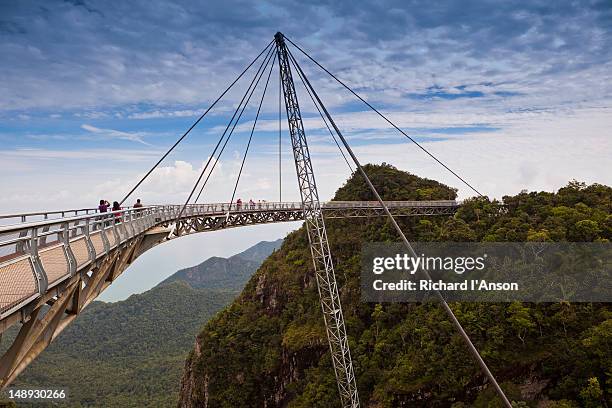 swing bridge walk at summit of langkawi cable car, pantai kok. - pantai kok stock pictures, royalty-free photos & images