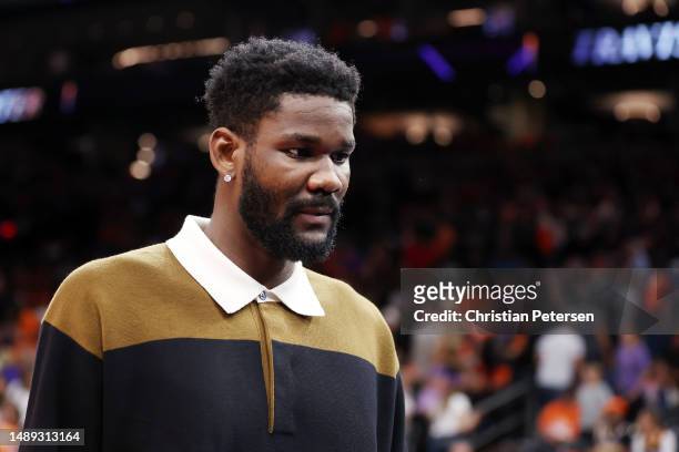 Deandre Ayton of the Phoenix Suns looks on after the second quarter in game six of the Western Conference Semifinal Playoffs against the Denver...