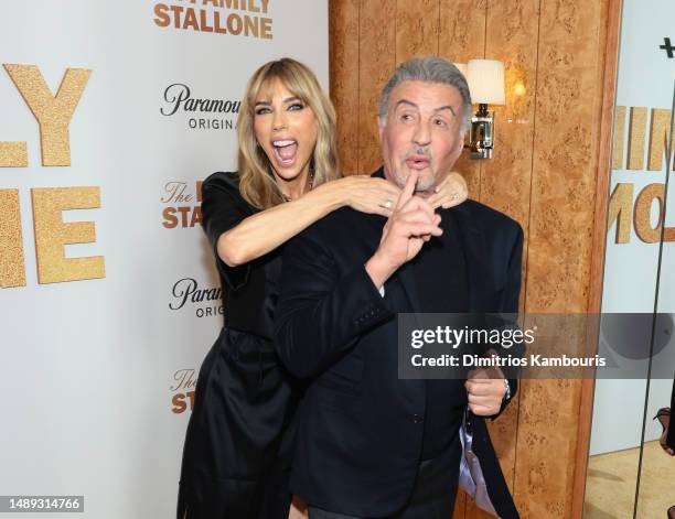 Jennifer Flavin Stallone and Sylvester Stallone attend The Family Stallone Red Carpet & Reception at Torrisi Bar and Restaurant on May 11, 2023 in...