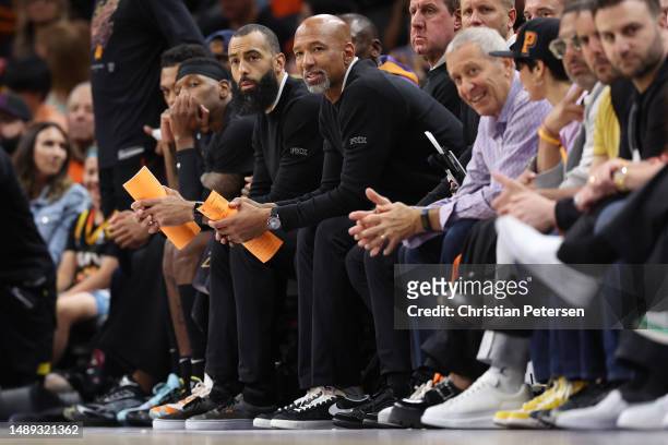 Head coach Monty Williams of the Phoenix Suns looks on during the fourth quarter against the Denver Nuggets in game six of the Western Conference...