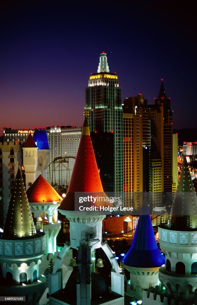 Excalibur Hotel Towers and New York, New York Hotel.