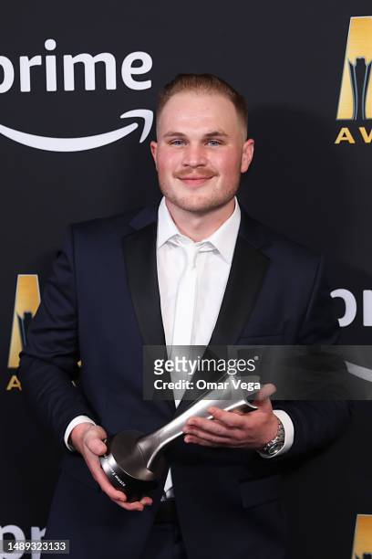Zach Bryan, winner of the New Male Artist of the Year award, poses in the press room during the 58th Academy Of Country Music Awards at The Ford...