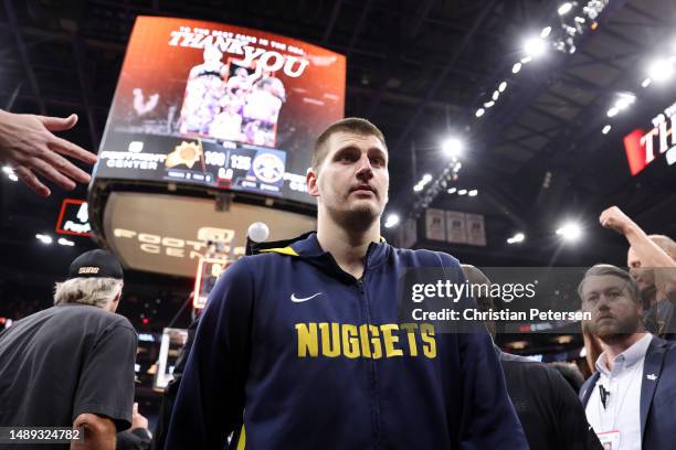 Nikola Jokic of the Denver Nuggets leaves the court after defeating the Phoenix Suns 125-100 in game six of the Western Conference Semifinal Playoffs...