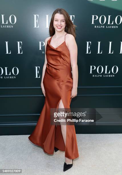Ever Anderson, wearing Polo Ralph Lauren, attends "ELLE Hollywood Rising" Presented by Polo Ralph Lauren at The Georgian Hotel on May 11, 2023 in...
