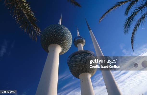 kuwait towers, water reservoirs. - kuwaiti stock pictures, royalty-free photos & images