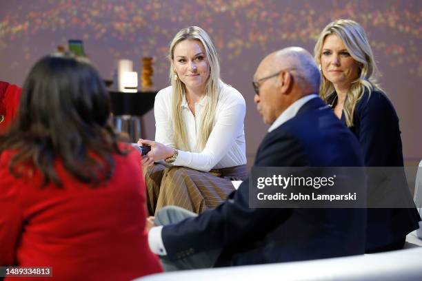 Lindsey Vonn, Melissa Stark, Reggie Jackson and Dr. Selda Gunsel engage in conversation during Shell's Power Of Performance at Lavan on May 11, 2023...