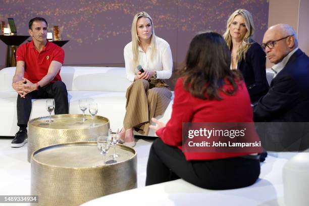 Marc Gene, Lindsey Vonn, Melissa Stark, Reggie Jackson and Dr. Selda Gunsel engage in conversation during Shell's Power Of Performance at Lavan on...