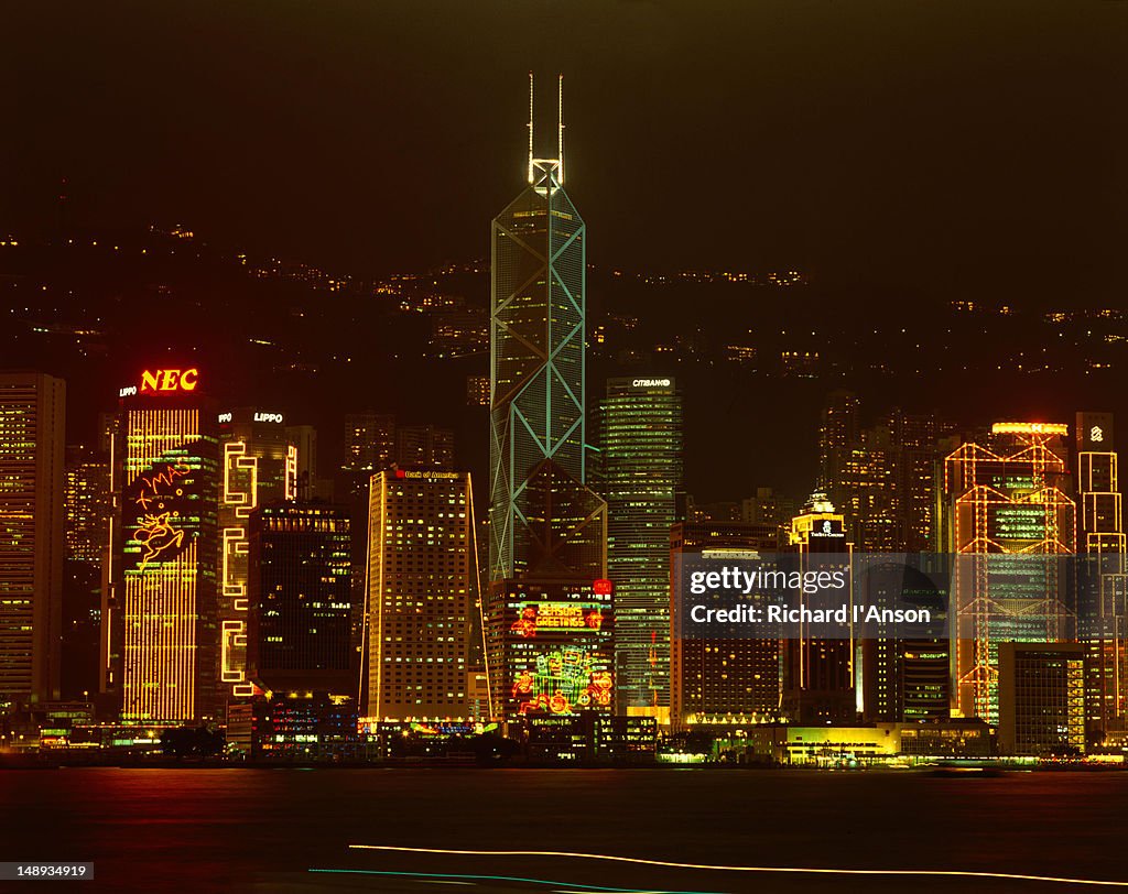 Hong Kong Island skyline at night.