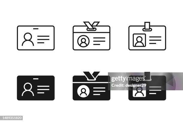 ilustrações, clipart, desenhos animados e ícones de ícone do cartão de identificação definir design vetorial no fundo branco. - crachá