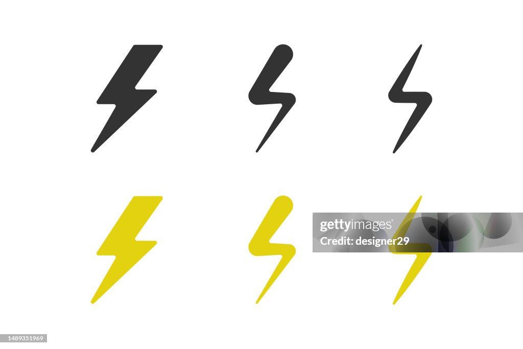 Ícone Thunderbolt definir design vetorial no fundo branco.
