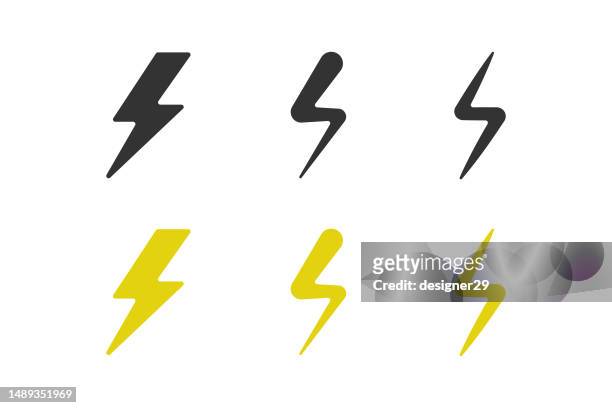 thunderbolt icon set vector design on white background. - lightening stock illustrations