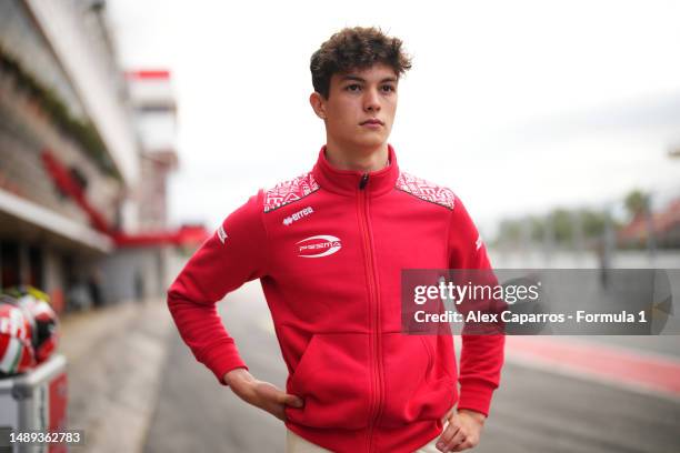 Oliver Bearman of Great Britain and PREMA Racing looks on in the Pitlane during day three of Formula 2 Testing at Circuit de Barcelona-Catalunya on...