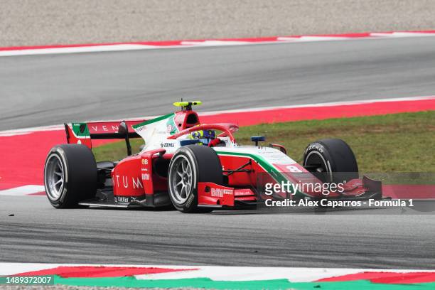 Oliver Bearman of Great Britain and PREMA Racing drives on track during day three of Formula 2 Testing at Circuit de Barcelona-Catalunya on May 12,...
