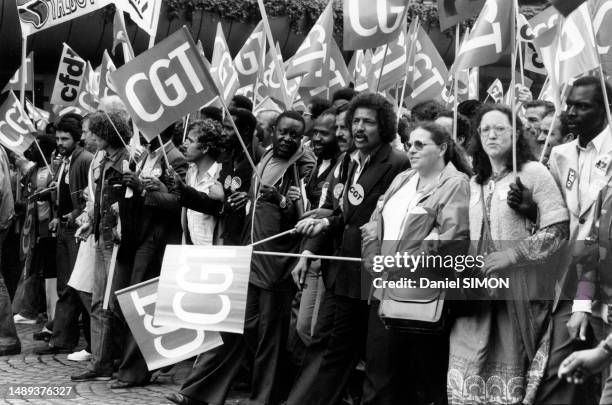 Manifestation des ouvriers de l'usine 'Talbot' de Poissy, le 7 septembre 1982.