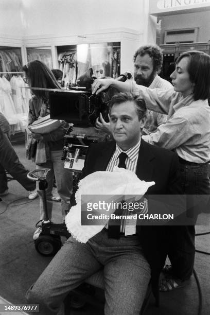 Roger Hanin lors du tournage du film "L'étincelle", un film de Michel Lang en septembre 1983.