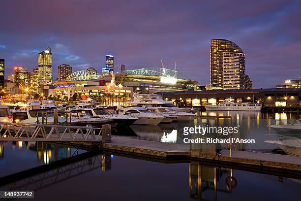 harbour and stadium at docklands. - docklands stadium melbourne stock pictures, royalty-free photos & images