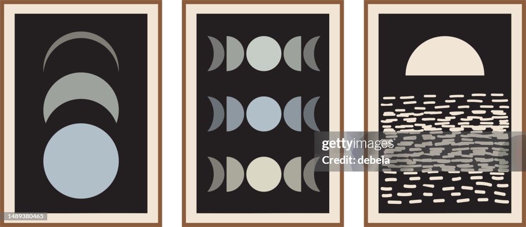 Modern Moon Mid Century Modern Moon Phases Posters Set Boho Style Minimal Design ...