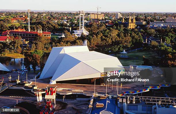 overview of adelaide festival centre, adelaide oval and st peter's cathedral. - adelaide festival centre bildbanksfoton och bilder