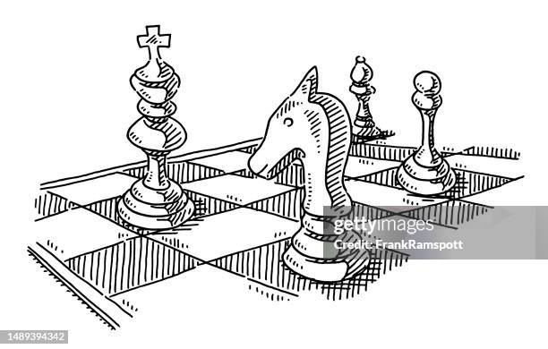 stockillustraties, clipart, cartoons en iconen met chess game drawing - chess game