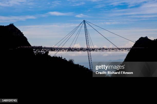 swing bridge walk at summit of langkawi cable car, pantai kok. - pantai kok stock pictures, royalty-free photos & images