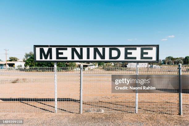 menindee station sign in outback australia - railway station platform stock pictures, royalty-free photos & images