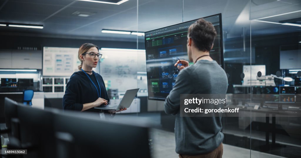 Two Diverse Software Developers Having A Meeting In A Conference Room ...
