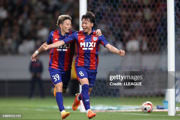 Shuto ABE of F.C.Tokyo celebrates scoring his side's second goal during the J.LEAGUE Meiji Yasuda J1 13th Sec. Match between F.C.Tokyo and Kawasaki...