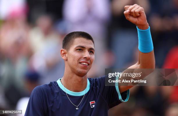 Alexei Popyrin of Australia celebrates following his men's singles match against Felix Auger Aliassime of Canada during day five of the...