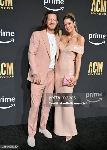 Tyler Hubbard and Hayley Hubbard attend the 58th Academy of Country Music Awards at The Ford Center at The Star on May 11, 2023 in Frisco, Texas.