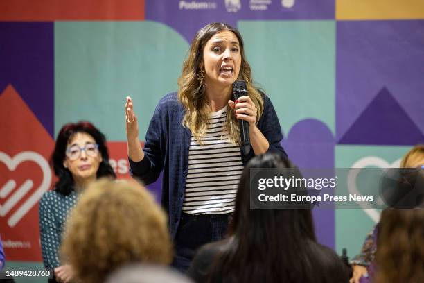 The Minister of Equality, Irene Montero, speaks during a meeting with feminist, social and associative groups of Castellon, on 12 May, 2023 in...