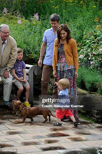 Prince Henrik,, Prince Christian, Prince Frederik, Crown Princess Mary and Prince Vincent Frederik Minik Alexander pose during a photocall for the...