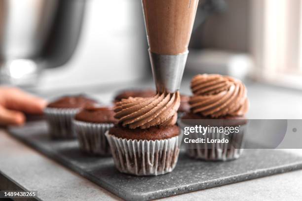 homemade chocolate cupcakes ready to eat - cupcake stock pictures, royalty-free photos & images