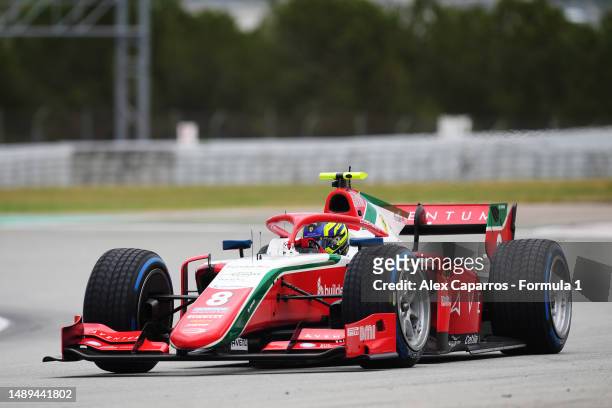 Oliver Bearman of Great Britain and PREMA Racing drives on track during day three of Formula 2 Testing at Circuit de Barcelona-Catalunya on May 12,...