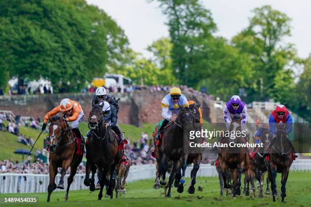 Saffie Osborne riding Metier win The tote Chester Cup at Chester Racecourse on May 12, 2023 in Chester, England.