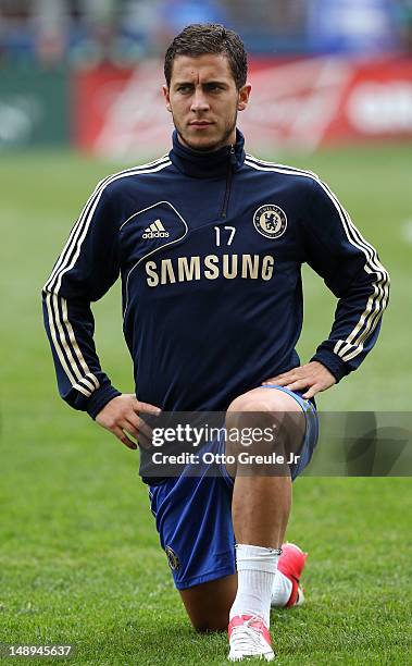 Eden Hazard of Chelsea FC looks on prior to the match against the Seattle Sounders FC at CenturyLink Field on July 18, 2012 in Seattle, Washington.