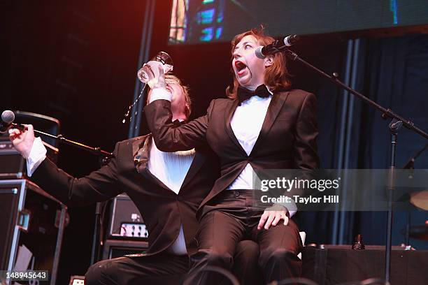 Comedy duo Hot Tub with Kurt and Kristen performs during the 2012 Lacoste L!ve Concert Series the Williamsburg Waterfront on July 19, 2012 in New...